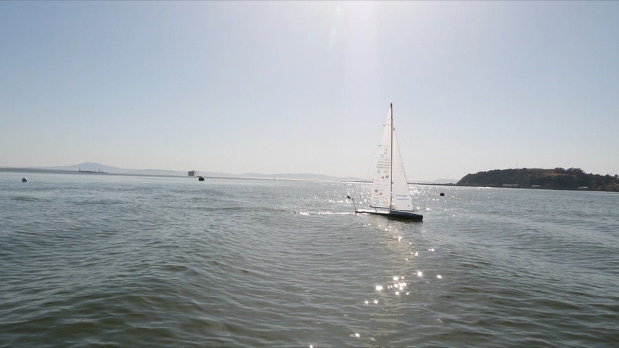 Footage of the Thunderbird robot sailing through open water.